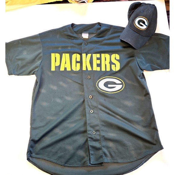 Other - Green Bay Packer Mesh Button Up Unisex Jersey and Baseball Hat‎